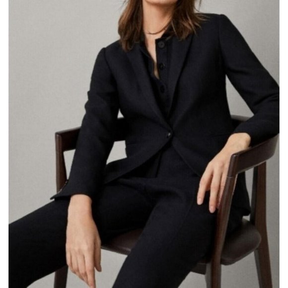 Massimo Dutti Classic Black Wool One-Button Career Blazer Jacket - Picture 2 of 12